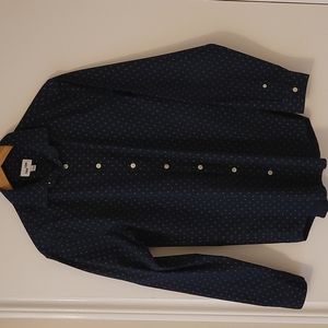 Frank & Oak Men's Long Sleeve Dress Shirt, Navy with tiny Copper/Beige Pattern